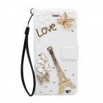 Wholesale Galaxy S6 Edge Crystal Flip Leather Wallet Case with Strap (Eiffel Tower White)
